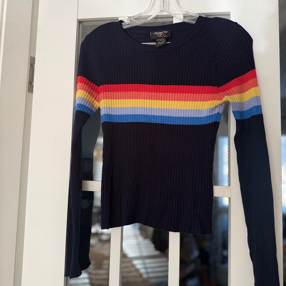 Hooked Up by IOT Black Top with Colorful Stripes